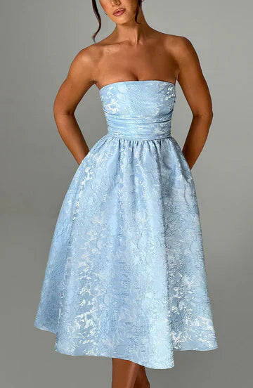 Paula - Strapless Jacquard Midi Dress